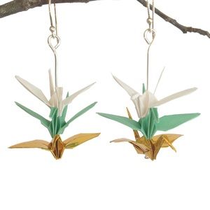🆕🌸 Triple Paper Crane Earrings in Fiesta Mint